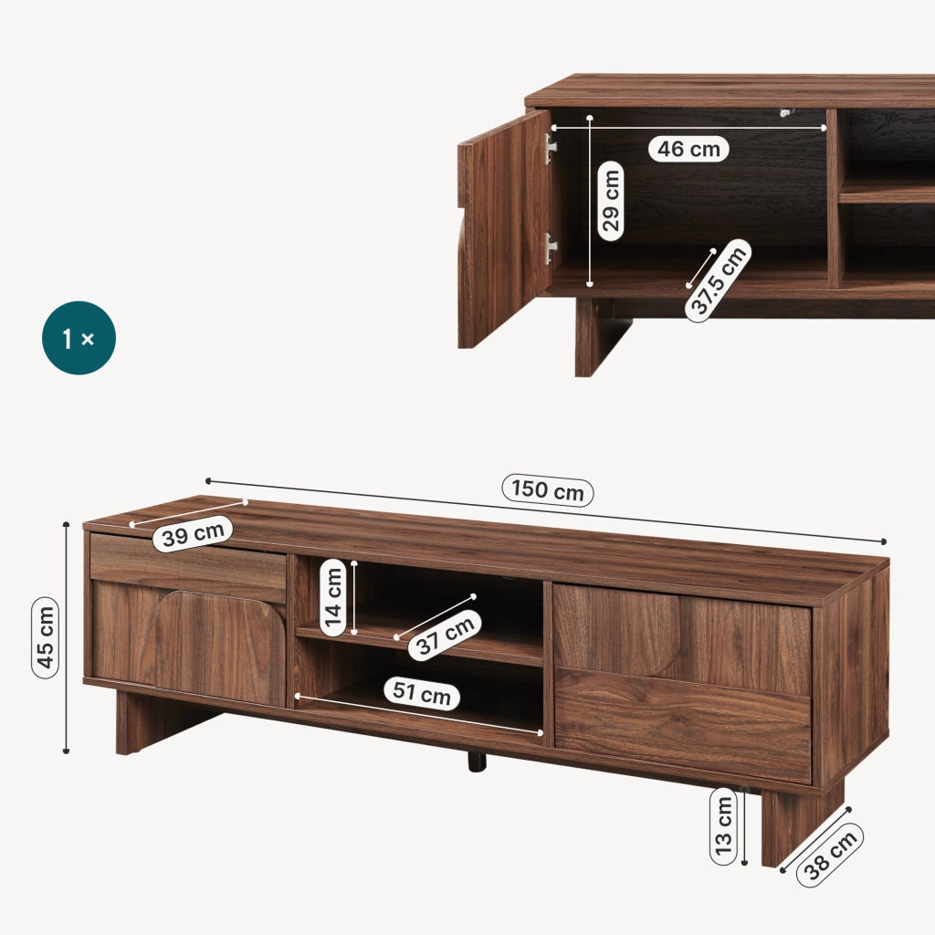 Mobile Porta TV Katanshumn con 2 Ante 150x39x45 cm - Effetto Noce [en.casa]