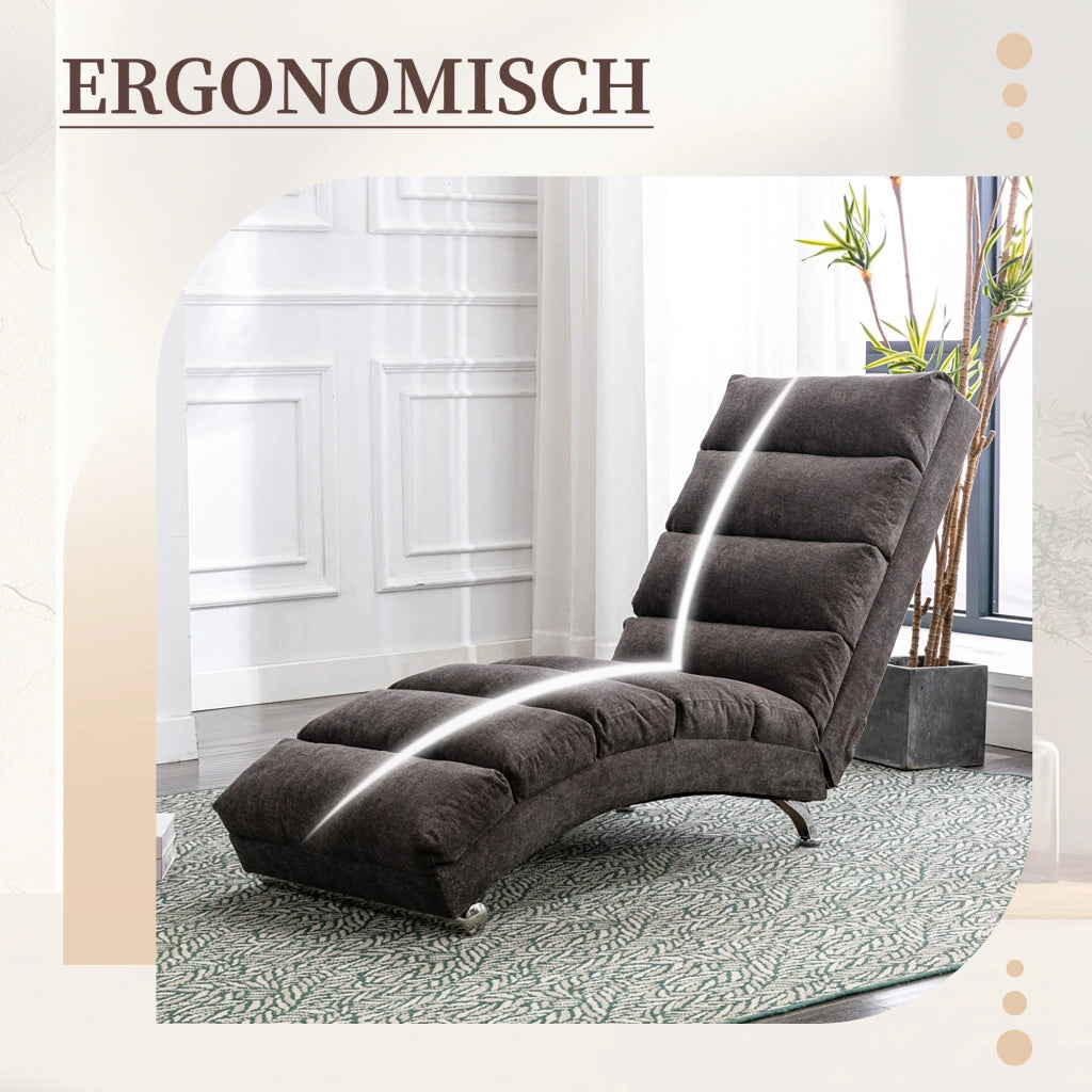 OKWISH Chaise Longue Massaggiante, Schienale Ergonomico 140° con Vibrazione Delicata e Tasca Laterale, Lino Grigio Scuro