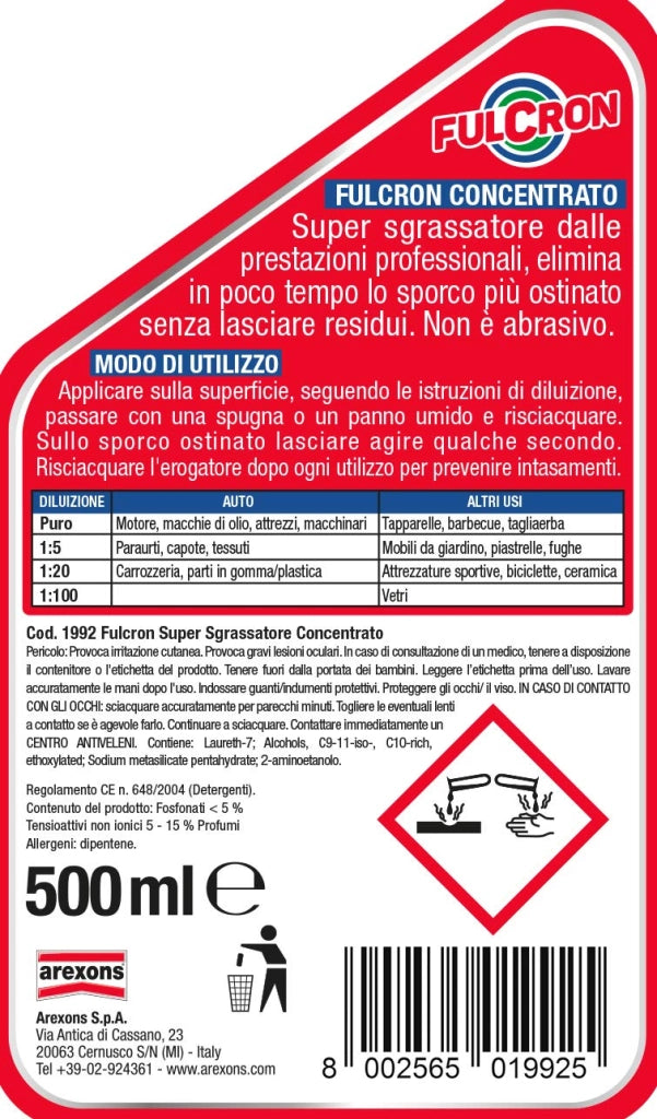 Sgrassatore Fulcron 500 ml con Spruzzino Arexons