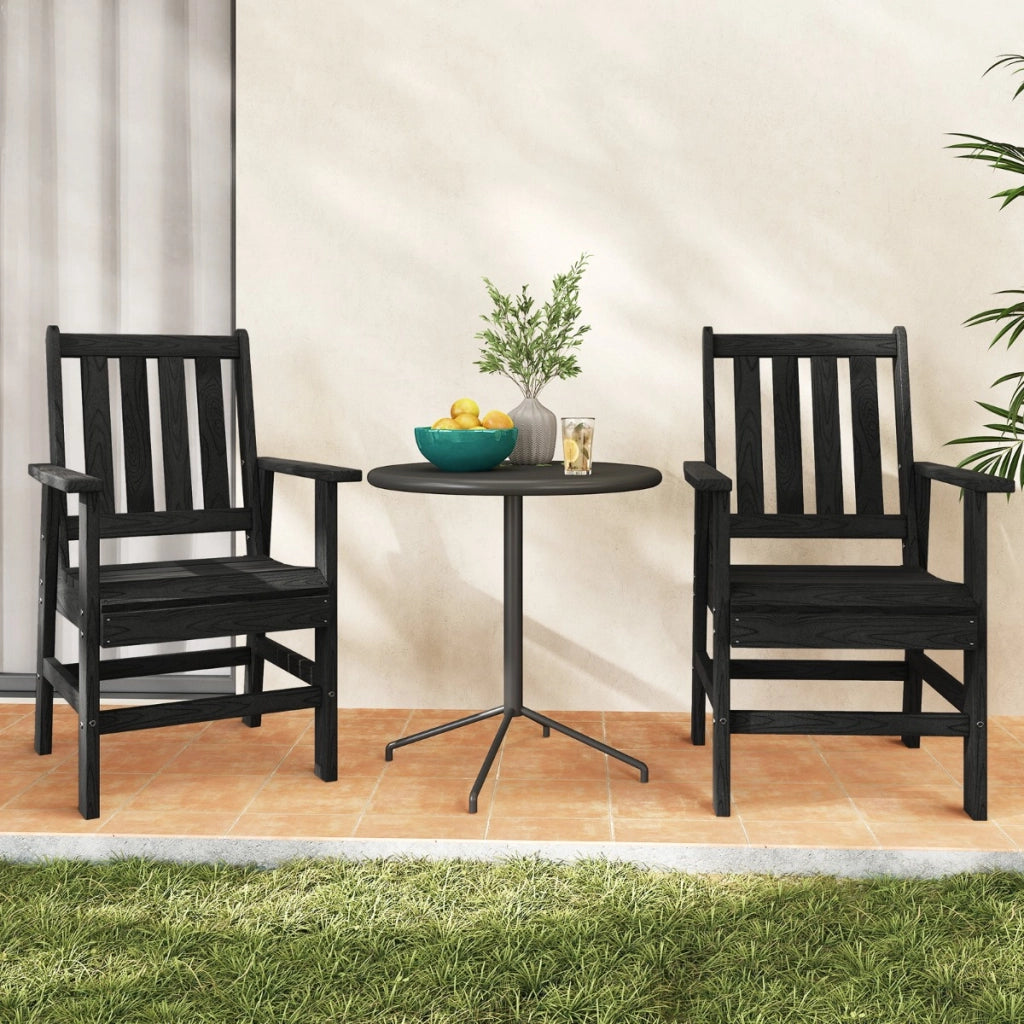 Sedia da esterno in HDPE resistente alle intemperie con braccioli, Poltrona adirondack effetto legno per giardino Nero-Sedie da esterno