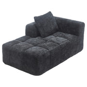 Divano Chaise Longue con Cuscino e Tasche Laterali; Seduta Imbottita; in Ciniglia; Nero; 158 × 90 × 60 cm