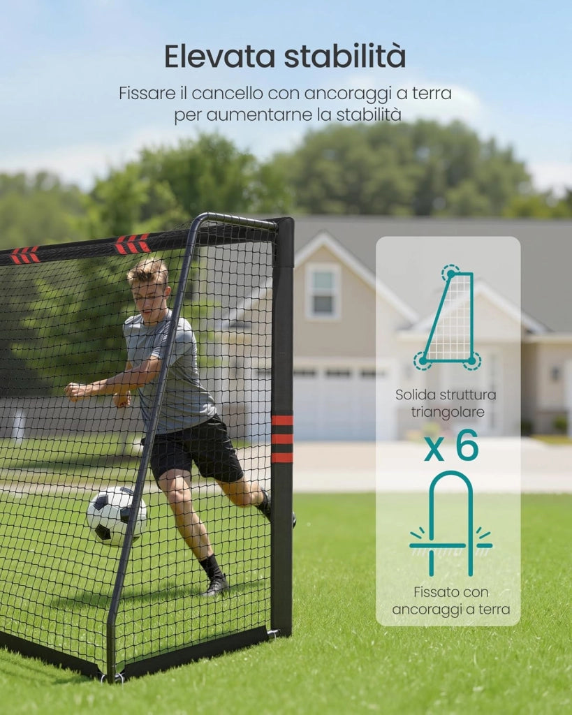 SONGMICS Porta da Calcio, per Tutte le Età, in Acciaio, Rete in PE, per Esterni, Giardino, Spiaggia, 120 x 300 x 200 cm, Rivestita in Gommapiuma, Nero SZQ301RZ02