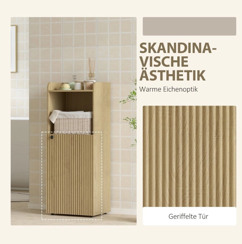 Mobile bagno salvaspazio con anta e ripiani, rovere