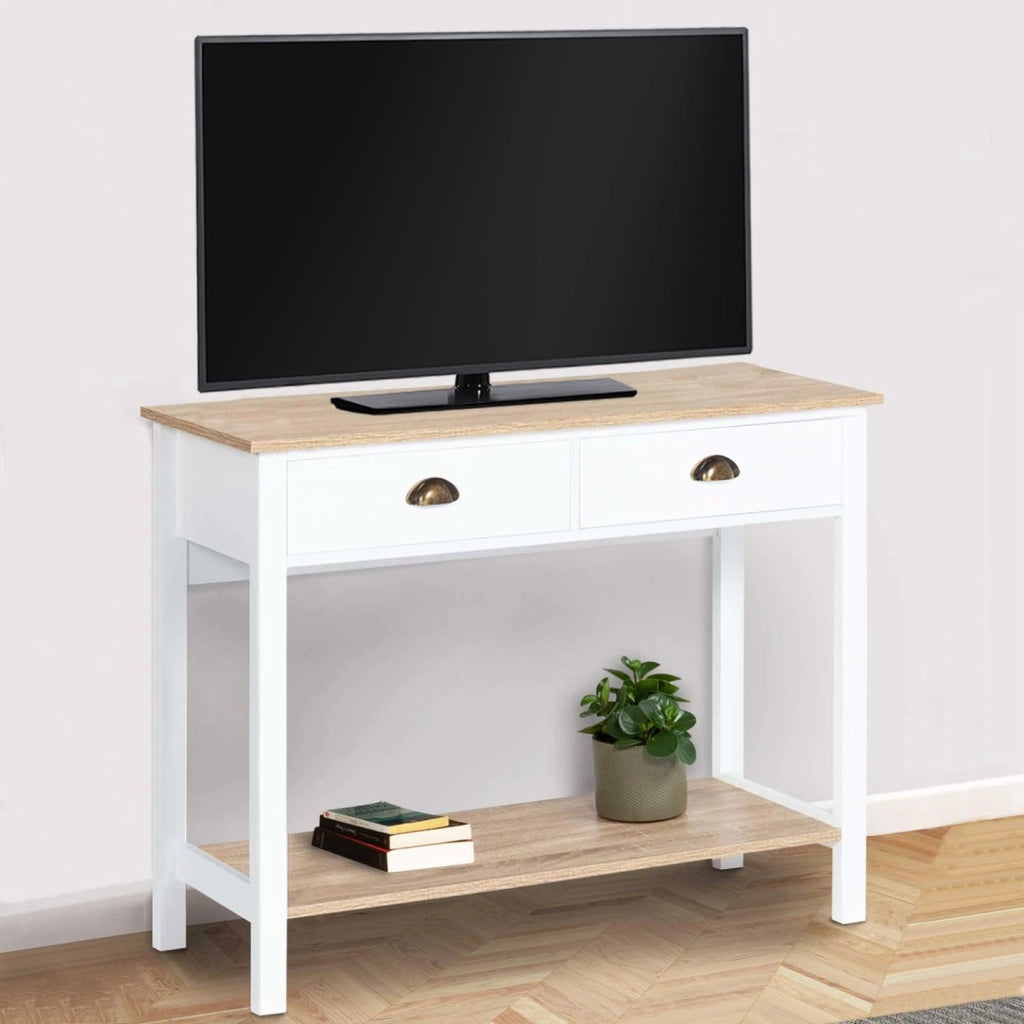 Consolle country a 2 cassetti ISIS 1 ripiano legno e bianco