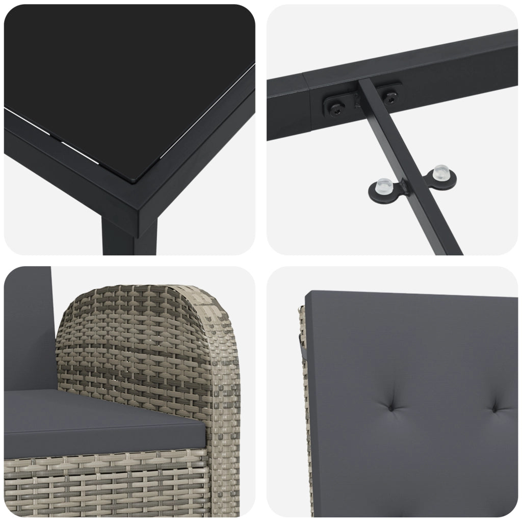 Set da Pranzo da Giardino 5 Pezzi con Cuscini Grigio in Polyrattan