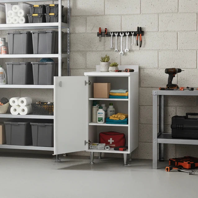 Mobiletto Base 1 Anta Bianco | Armadietto Salvaspazio Moderno con Ripiano Regolabile | Già Assemblato per Bagno, Lavanderia, Ingresso, Studio e Balcone