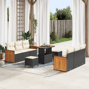 Set da giardino  9 pezzi con cuscini Nero Polyrattan Acacia