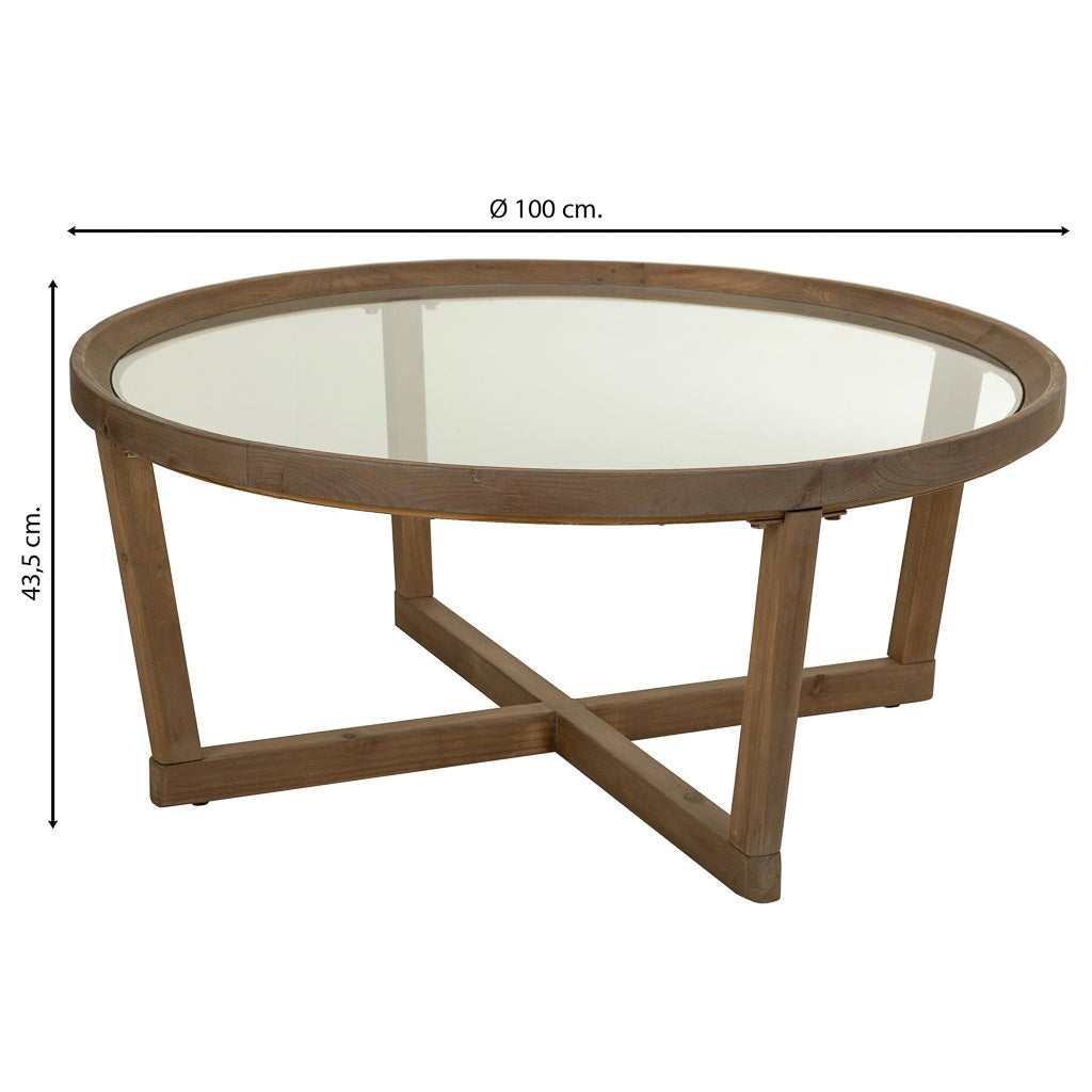 Tavolino da salotto in legno e vetro marrone D100x43,5