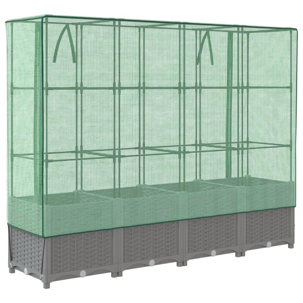 Aiuola rialzata/fioriera con copertura effetto rattan 160 x 40 x 138 cm grigio chiaro 02_0038754