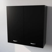 Pensile Cucina  in Legno Nobilitato Nero, Mobile Alto con 2 Ante, Pensile Componibile Moderno Made in Italy (H90XL90XP33cm)