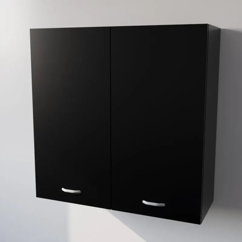 Pensile Cucina  in Legno Nobilitato Nero, Mobile Alto con 2 Ante, Pensile Componibile Moderno Made in Italy (H90XL90XP33cm)