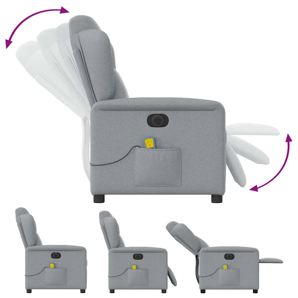 Divano Sedia-Poltrona Reclinabile Massaggio Elettrica Grigio Chiaro Tessuto 588644