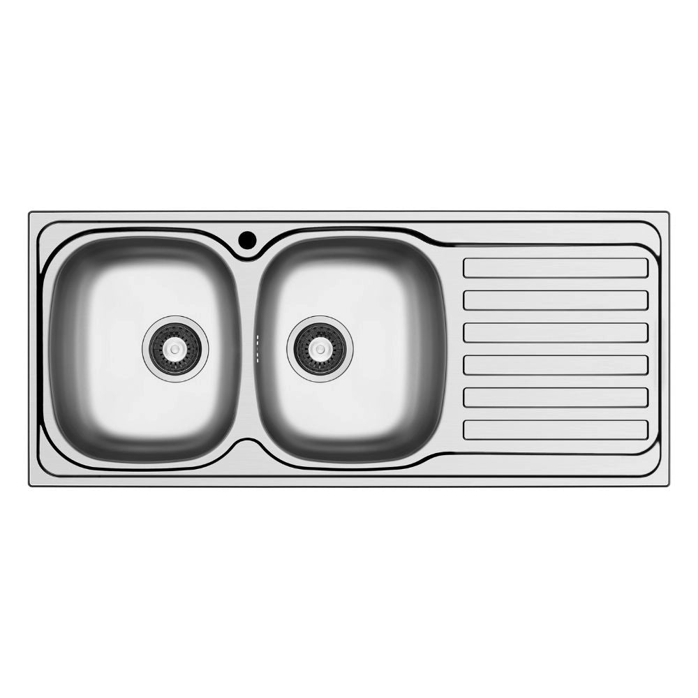 Lavello da incasso Adriatico116 monostampo 2 vasche e gocciolatoio destro inox