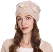 Cappello in maglia a doppia lama - Donna - Disegno fiorale/Perle - Respirante/Acqua e poliestere - Modelli separati - Circonferenza 56-60 cm - Cappello per donna
