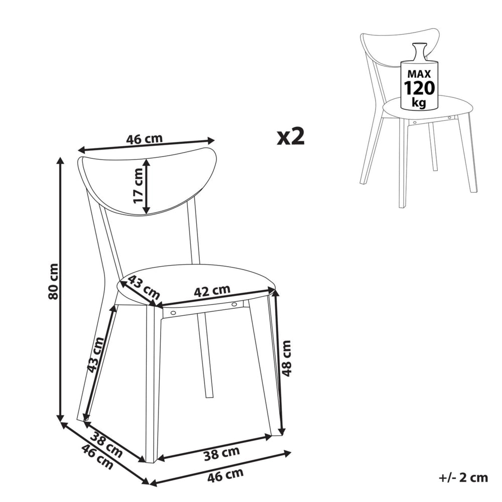 Set di 2 sedie da pranzo in legno chiaro con decorativo design moderno e tradizionale
