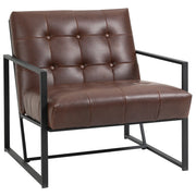 EasyComfort Poltrona Imbottita Stile Industriale Trapuntata a Bottoni, Arredamento Moderno Poltroncina da Ingresso in Metallo e PU, 75x81x78cm Marrone