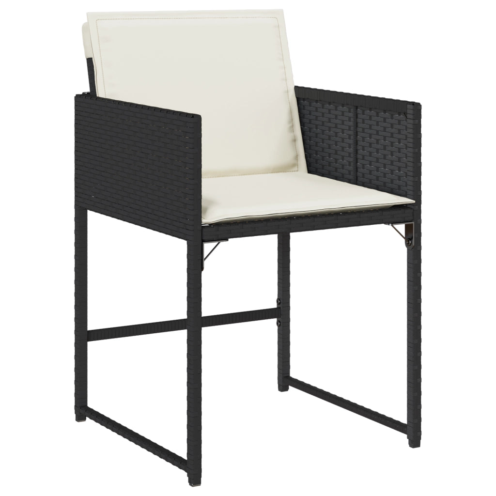 Set da Pranzo da Giardino da 5 Pezzi con Cuscini Nero Rattan PE