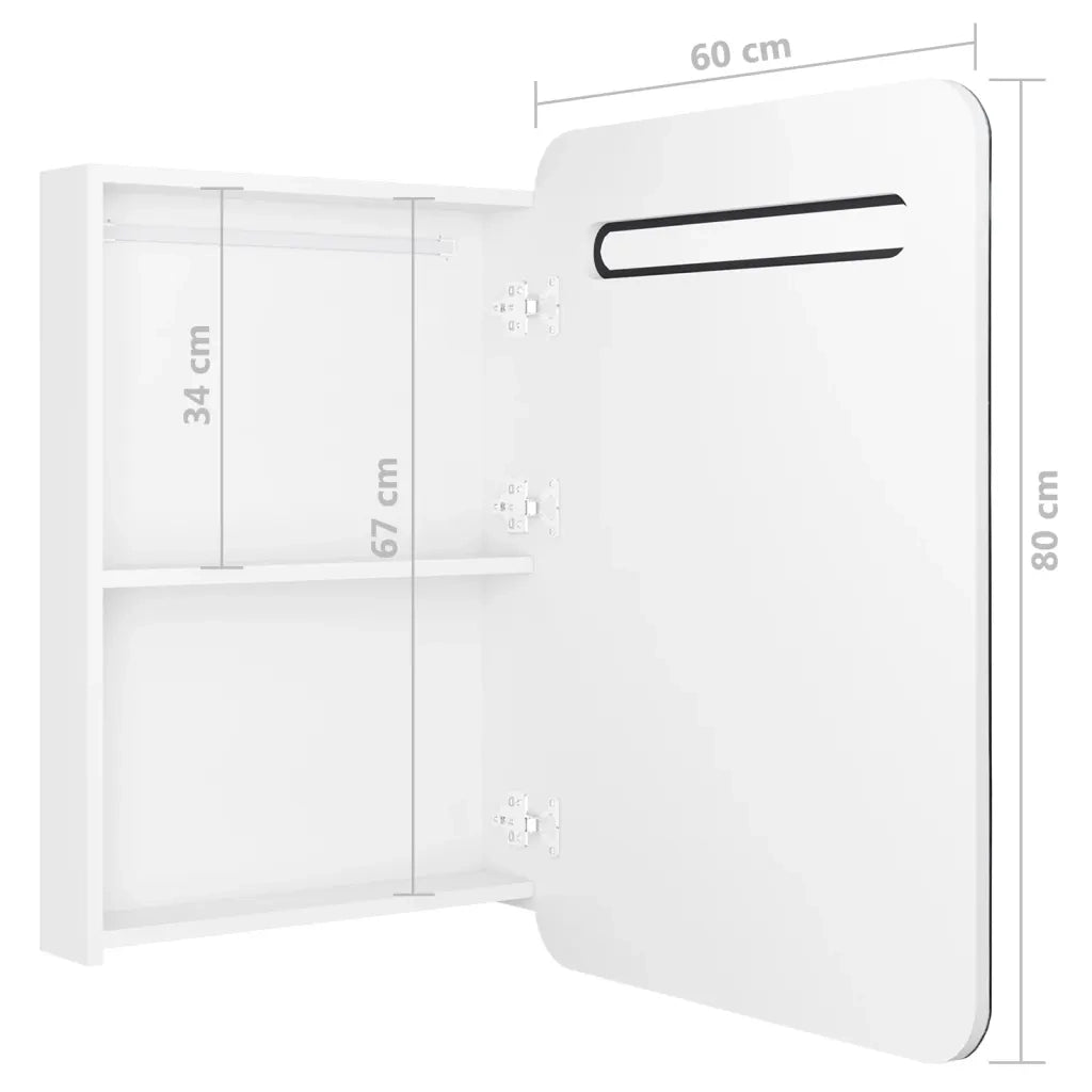 Armadietto Bagno con Specchio e LED Bianco Lucido 60x11x80 cm 326509
