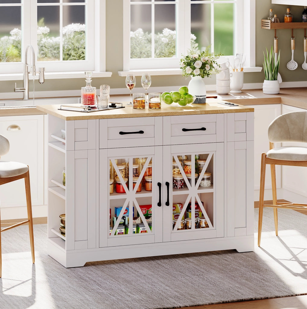 Isola da cucina mobile 120 cm con tavolo pieghevole e prese