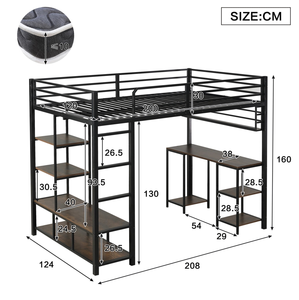 Letto a soppalco 120 x 200 cm con scrivania e ripiano