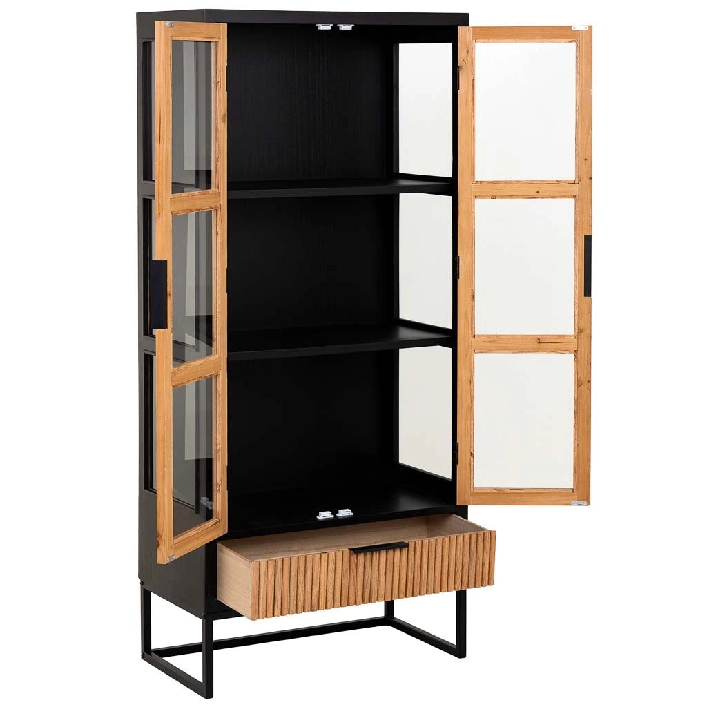 Vetrina 2 ante e 1 cassetto, legno e metallo, 72x40,5x158,5h cm