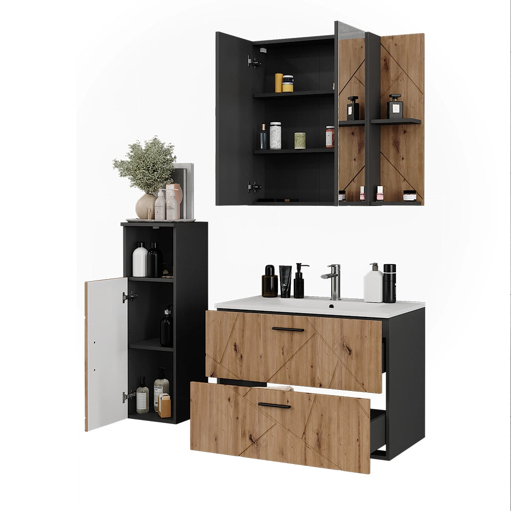 Vicco Set di mobili da bagno Antracite/Artisan 4 parti