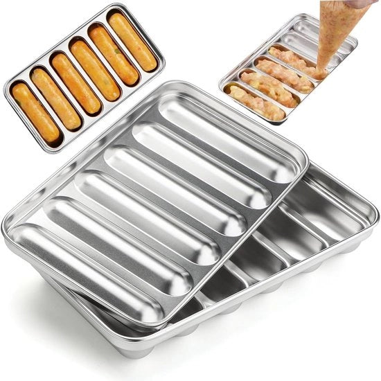 Forma per Hot Dog in Acciaio Inossidabile - Vaschetta da Cucina - Resistente a Vaschetta da Lavastoviglie - Resistente al Forno - Dimensioni 19x11x3 cm