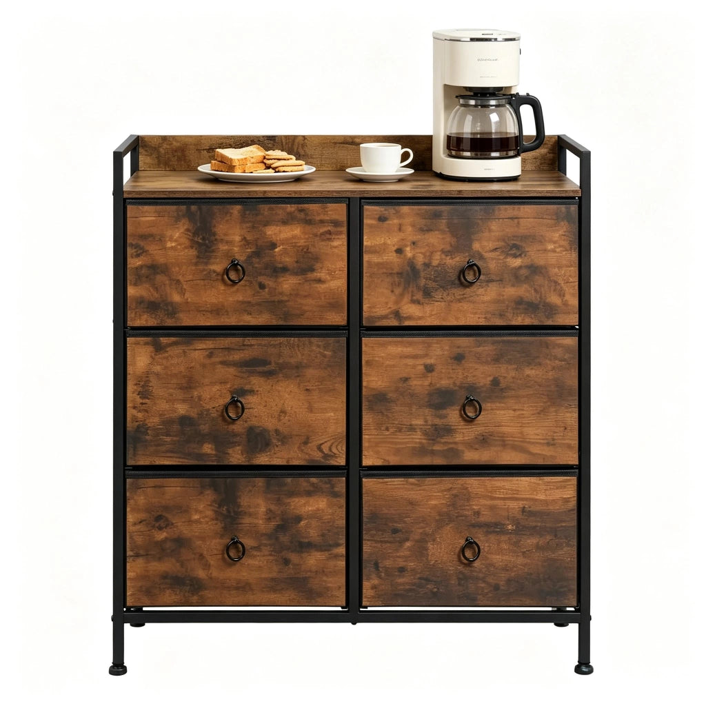 Cassettiera con 6 cassetti in tessuto, struttura in metallo e legno E1, 80x29x78 cm