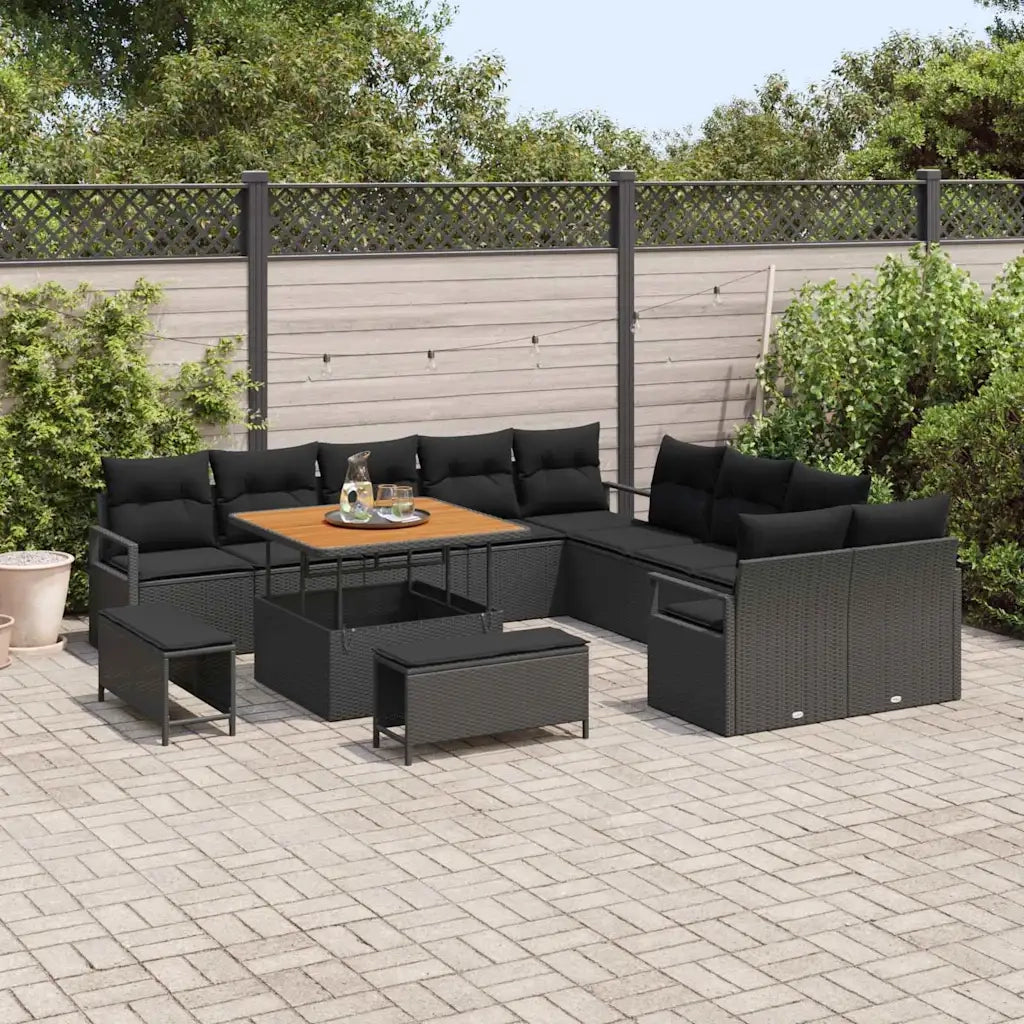 Set Divano da Giardino con cuscino 13 pcs Nero 3364524