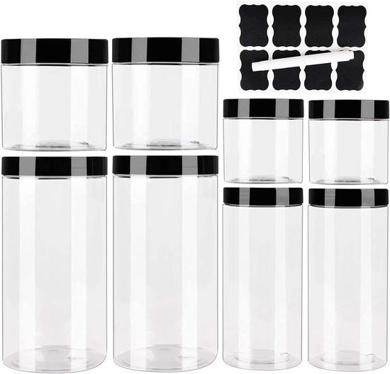 Set di 8 scatole di conservazione a chiusura ermetica - diverse dimensioni - trasparente - BPA-free - inclusi etichette e stecchi