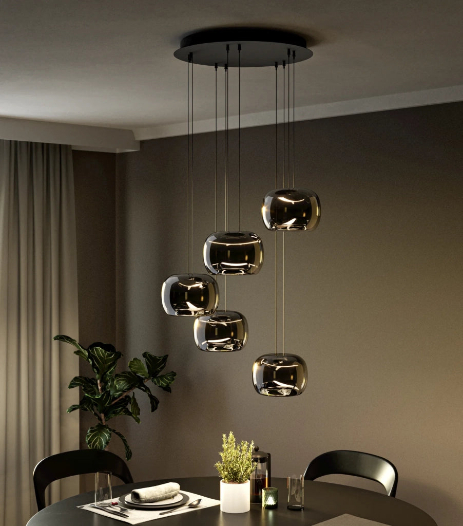 Lampadario Contemporaneo Hortunas Acciaio Nero Trasparente 5 Luci Led 5,8W Ip20