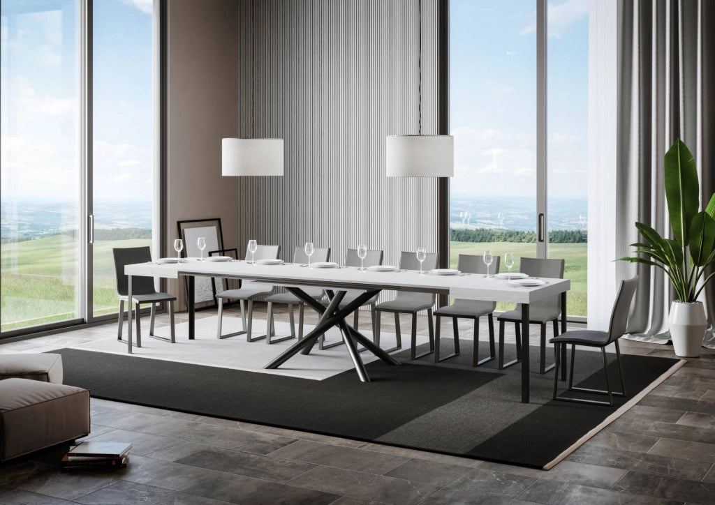 Tavolo Allungabile 140-400x90x77 cm Famas Bianco Frassino Telaio Antracite