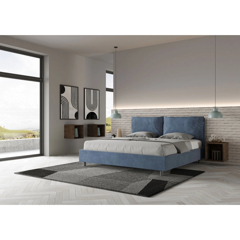 Letto imbottito Matrimoniale 200x200 cm Large - Con rete,Microfibra,Blu