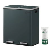 Pattumiera a 2 pedali con doppio scomparto 2 x 30 litri acciaio inox anti-impronta secchio interno in plastica con manico verde 12_0007157