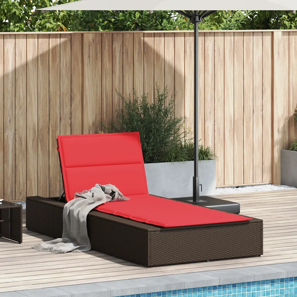 Lettino Prendisole | Sdraio da giardino | Lettino da sole con Cuscino Galleggiante Marrone Polyrattan