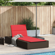 Lettino Prendisole | Sdraio da giardino | Lettino da sole con Cuscino Galleggiante Marrone Polyrattan