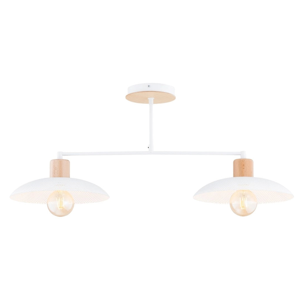Lampada a sospensione KOBE in acciaio bianco e legno naturale