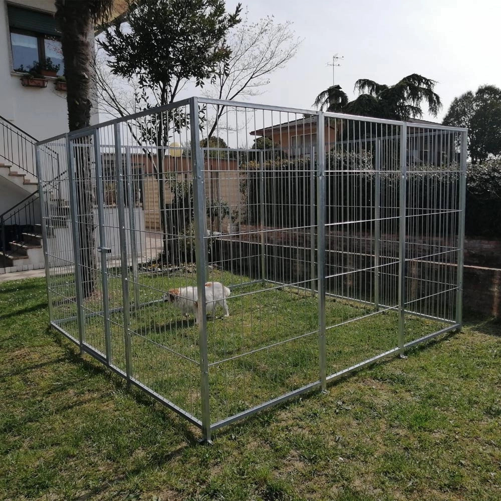 Recinto solo perimetro in rete modulare per cani da 3x3 metri zincatura elettrolitica