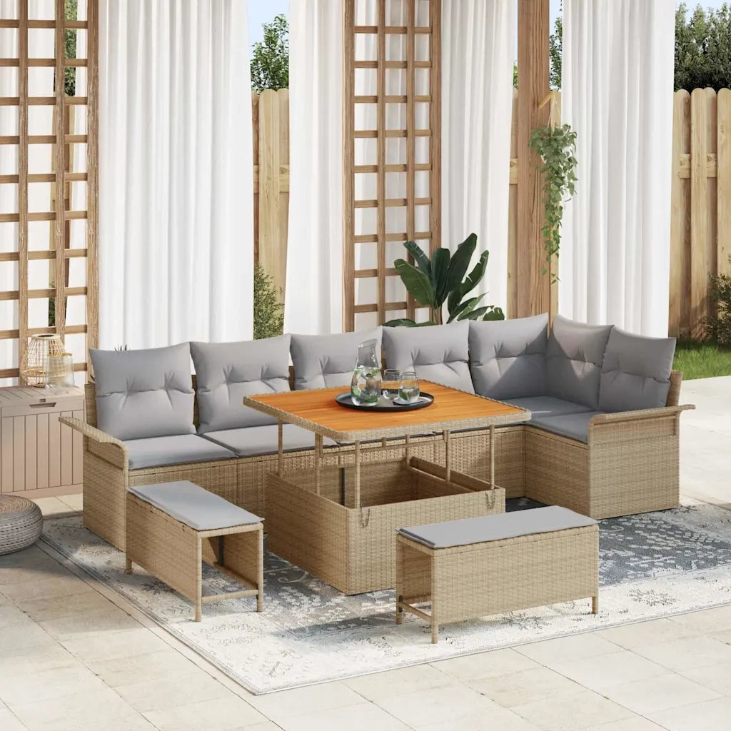 Set Divano da Giardino con cuscino 9 pcs Beige e Grigio Chiaro