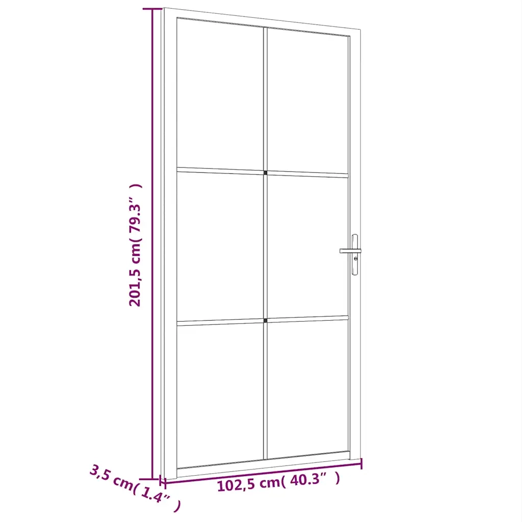 Porta Interna 102,5x201,5 cm Nero Opaco in Vetro e Alluminio 350559