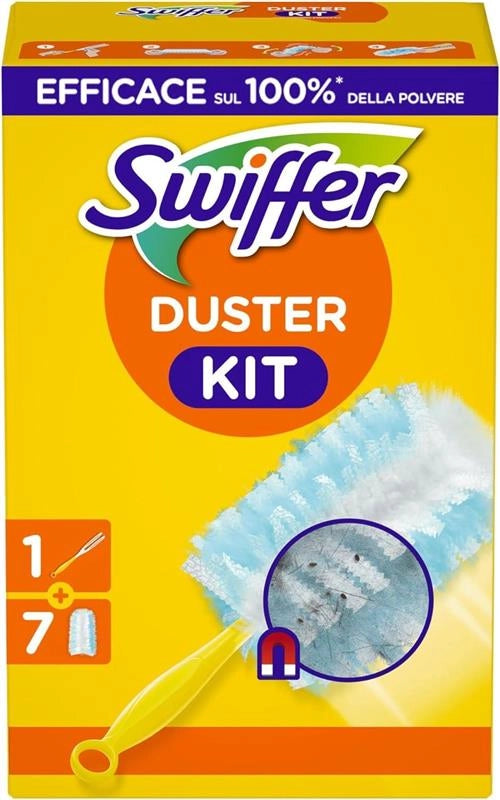 KIT SWIFFER PIUMINO CATTURAPOLVERE (1 MANICO + 7 RICAMBI) EFFICACE SUL 100% DELLA POLVERE