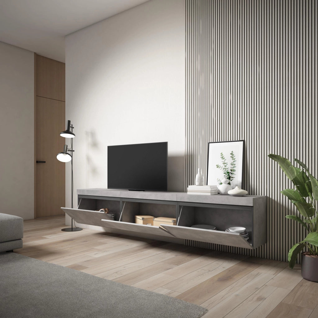 Mobile TV Soggiorno, 240x35x45cm, da appendere, grigio cemento RF3598