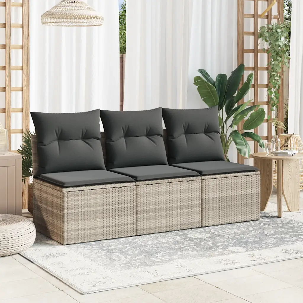 Divano da Giardino con Cuscini 3 Posti Grigio Chiaro Polyrattan