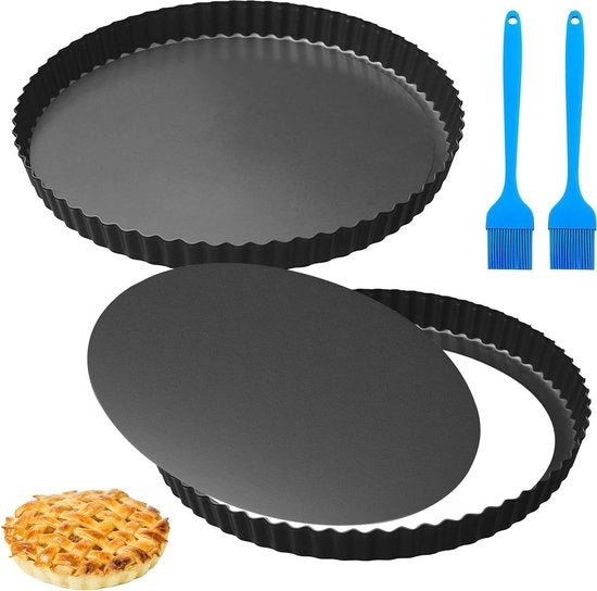 Set di 2 forme per quiche da 28 cm con manico e rivestimento antiaderente - Set di 2 forme per tartelette da golf - Torte e quiche da forno