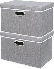 Opacchi Stoffa Portaoggetti con Coperchio per Camera da Letto - 32x23x20cm Grigio 2-Pacchi