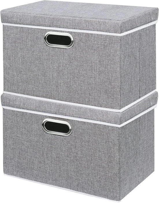 Opacchi Stoffa Portaoggetti con Coperchio per Camera da Letto - 32x23x20cm Grigio 2-Pacchi
