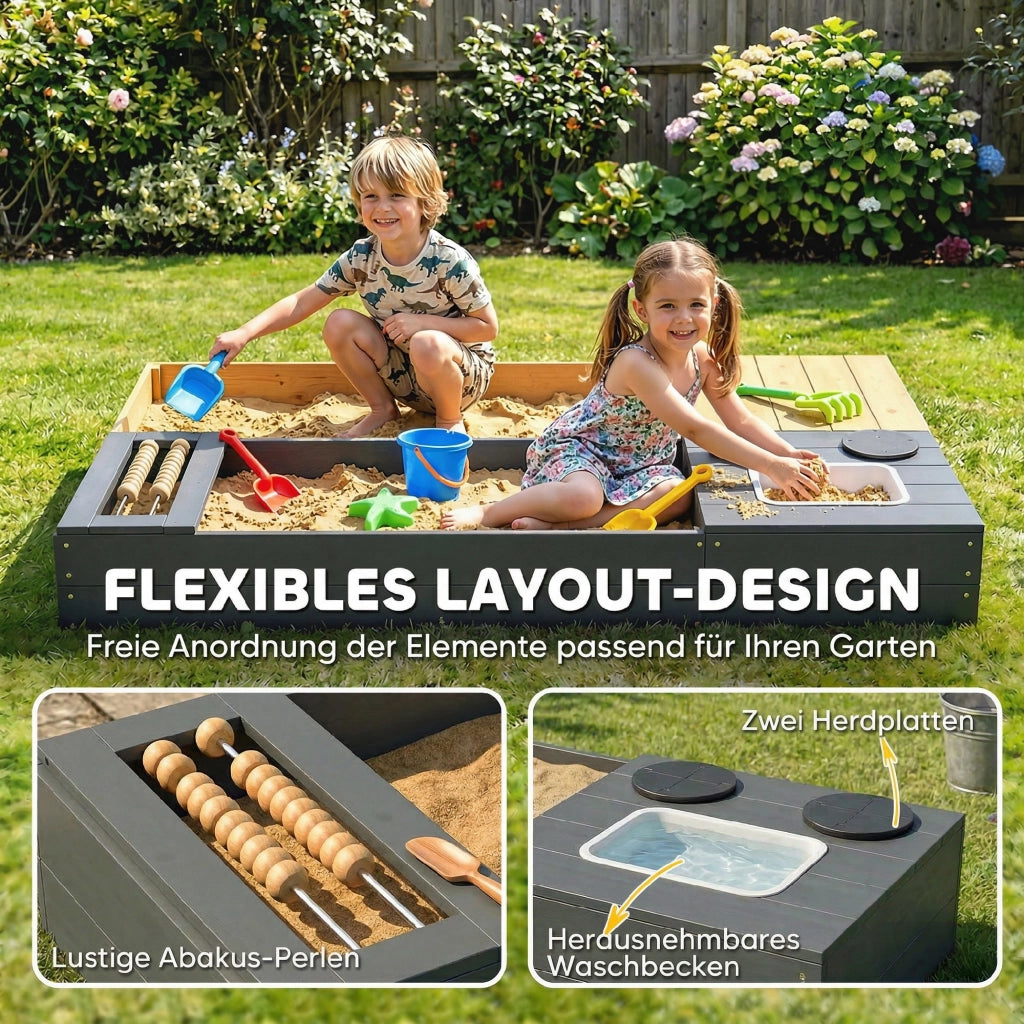 Sandbox 2 Pezzi con Siedibanca e Lavabo Rimovibile ¨C Zephmum ¨C Legno 150x90cm Giallo
