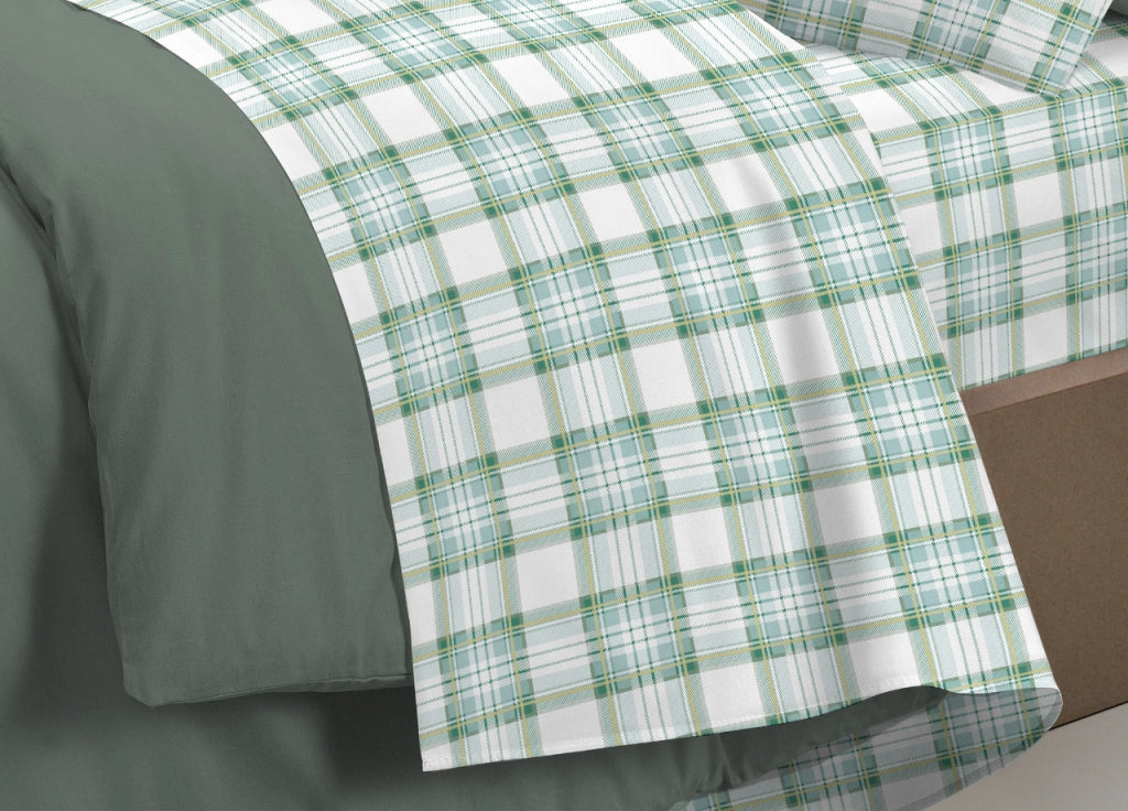 Completo Lenzuola Linea Pensieri Delicati 100% Cotone Orsetto Tartan Primavera - Singolo - Verde