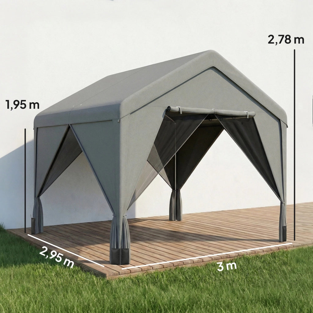 Gazebo da giardino ¨C zephmum ¨C 3x3m grigio acciaio galvanizzato