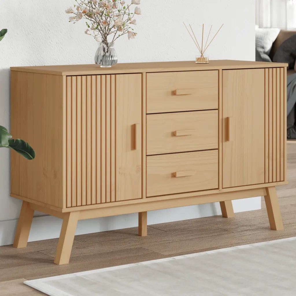Credenza | Madia | Buffet da pranzo | Armadio da pranzo OLDEN Marrone 114x43x73,5 cm in Legno Massello di Pino